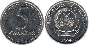монета Ангола 5 кванз 1999