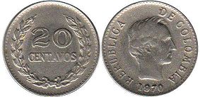монета Колумбия 20 сентаво 1970