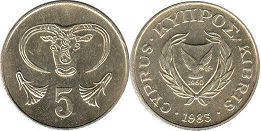 монета Кипр 5 центов 1983