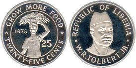 монета Либерия 25 центов 1976