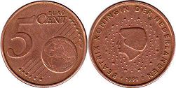 монета Нидерланды 5 евро центов 1999