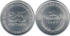 монета Никарагуа 25 сентаво 1987