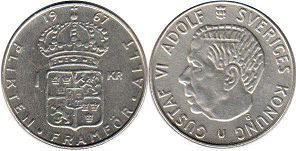 монета Швеция 1 крона 1967
