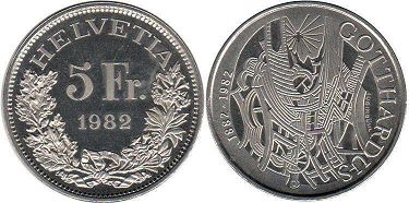 монета Швейцария 5 франков 1982