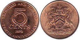 монета Тринидад и Тобаго 5 центов 1972