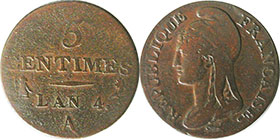 монета Франция 5 сантимов 1795