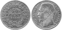 монета Франция 50 сантимов 1852