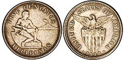 монета Филиппины 5 сентаво 1918
