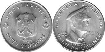 монета Филиппины 50 сентаво 1947