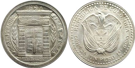 монета Колумбия 1 песо 1956