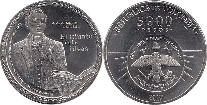 монета Колумбия 5000 песо 2017