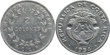 монета Коста-Рика 2 колона 1954