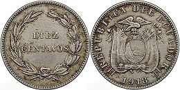 монета Эквадор 10 сентаво 1918