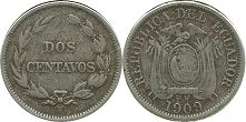 монета Эквадор 2 сентаво 1909