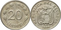 монета Эквадор 20 сентаво 1946