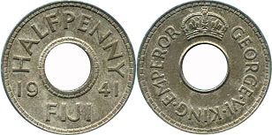 монета Фиджи 1/2 пенни 1941