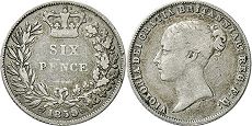 монета Великобритания 6 пенсов 1859