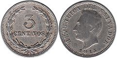 монета Сальвадор 3 сентаво 1915