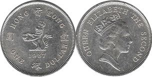 монета Гонконг 1 доллар 1987