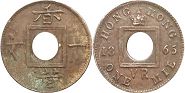 монета Гонконг 1 мил 1865