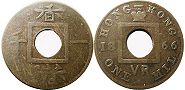 монета Гонконг 1 мил 1866