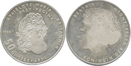 монета Нидерланды 50 гульденов 1988
