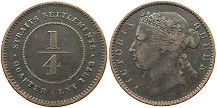 монета Стрэйтс Сеттлментс 1/4 цента 1872