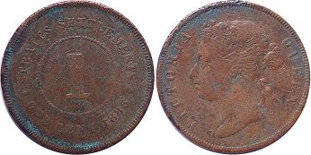 монета Стрэйтс Сеттлментс 1 цент 1885