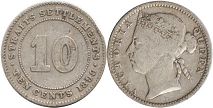 монета Стрэйтс Сеттлментс 10 центов 1899