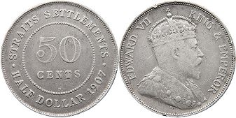 монета Стрэйтс Сеттлментс 50 центов 1907