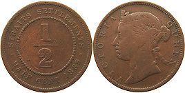 монета Стрэйтс Сеттлментс 1/2 цента 1889