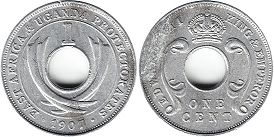 монета Восточная Африка и Уганда 1 цент 1907