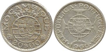 монета Мозамбик 20 эскудо 1966