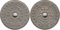 монета Родезия 1/2 пенни 1938