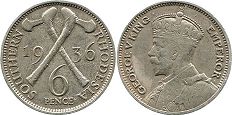 монета Родезия 6 пенсов 1936