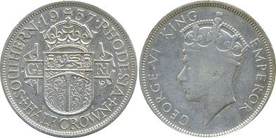 монета Родезия 1/2 кроны 1937