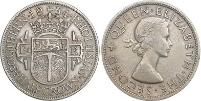монета Родезия 1/2 кроны 1954