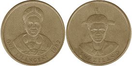 монета Свазиленд 1 лилангени 1992