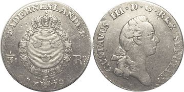 монета Швеция 1/3 риксдалера 1779