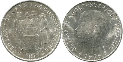 монета Швеция 5 крон 1959
