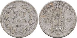 монета Швеция 50 эре 1907