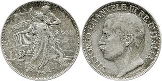 монета Италия 2 лиры 1911