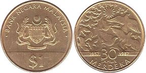 монета Малайзия 1 ринггита 1987