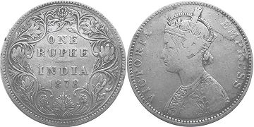 монета Британская Индия 1 рупия 1878