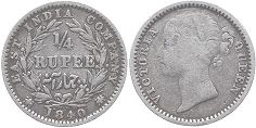 монета Ост-Индская компания 1/4 рупии 1840