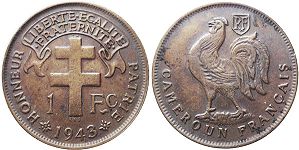 монета Камерун 1 франк 1943
