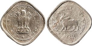монета Индия 2 анны 1950