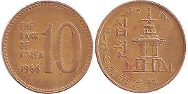 монета Южная Корея 10 вон 1966