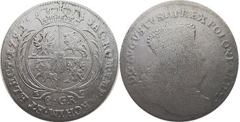 монета Польша 8 грошенов (2 злотых) 1753