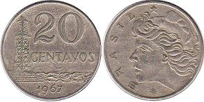 монета Бразилия 20 сентаво 1967